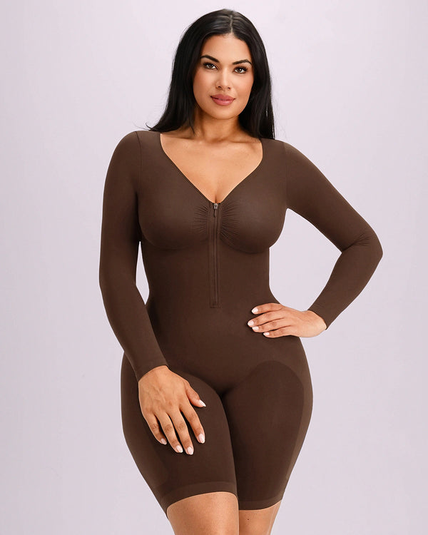 Bare Essentials™ Defineline™ Long Sleeve Zip-Front Bodysuit