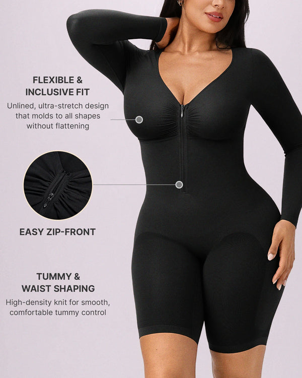 Bare Essentials™ Defineline™ Long Sleeve Zip-Front Bodysuit