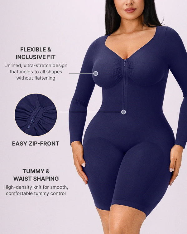 Bare Essentials™ Defineline™ Long Sleeve Zip-Front Bodysuit