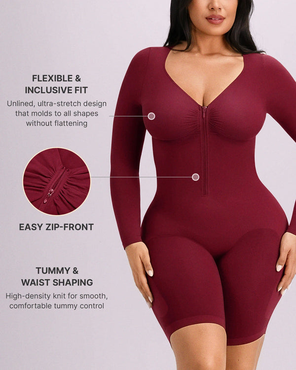 Bare Essentials™ Defineline™ Long Sleeve Zip-Front Bodysuit