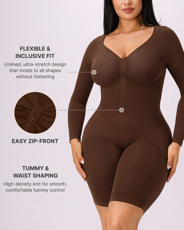 Bare Essentials™ Defineline™ Long Sleeve Zip-Front Bodysuit