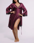 Bare Essentials™ Satin Lace Pajama Robe
