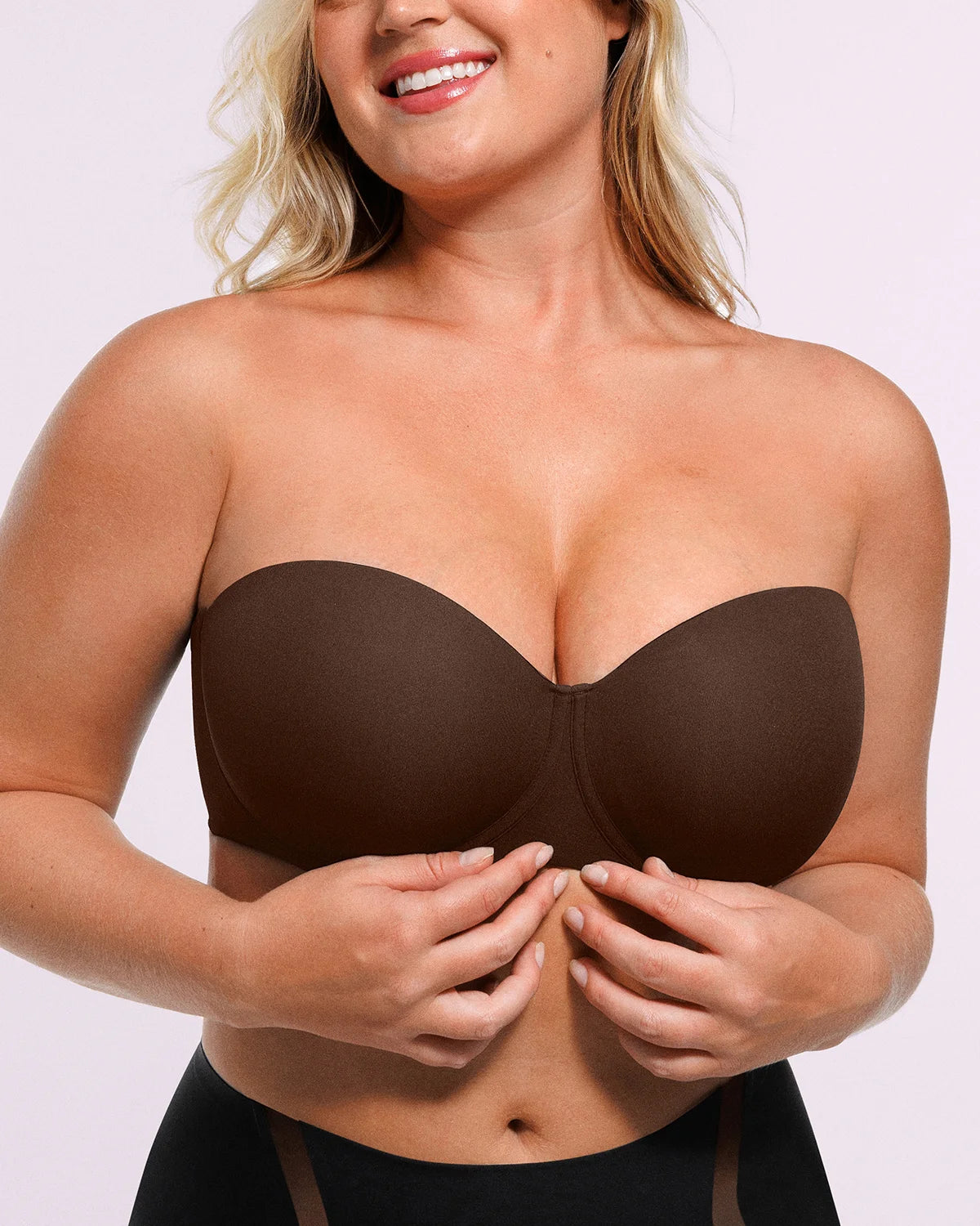 Close-up of contour cups with supportive underwire for natural push-up lift
