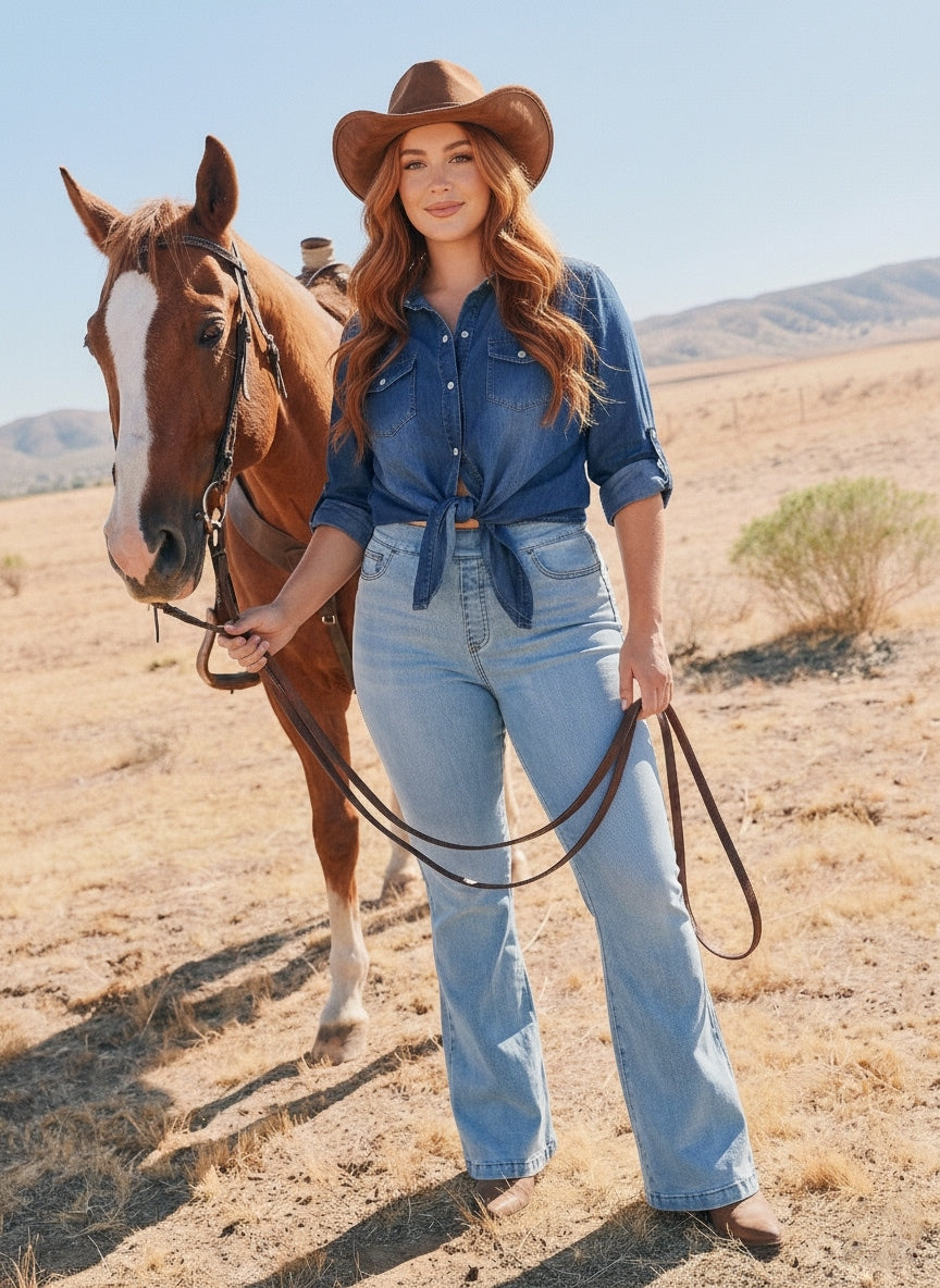 High-Waisted Padded Hip Flare Jeans