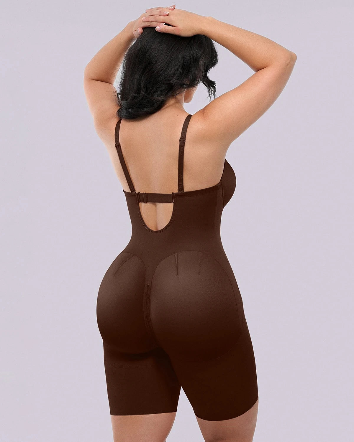 Back view of Bare Essentials AirSlim bodysuit showing T-back butt-lifting design and low-back cut for backless dresses