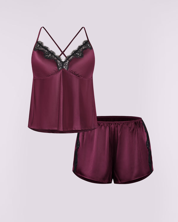 Bare Essentials™ Satin Lace Pajama Shorts Set