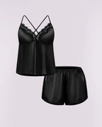 Bare Essentials™ Satin Lace Pajama Shorts Set