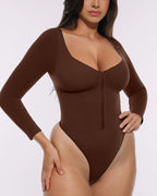 Bare Essentials™ Skin Flow™ Long Sleeve Zipper Front Thong Bodysuit