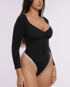 Bare Essentials™ Skin Flow™ Long Sleeve Zipper Front Thong Bodysuit