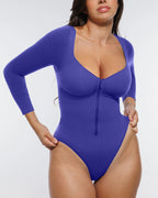 Bare Essentials™ Skin Flow™ Long Sleeve Zipper Front Thong Bodysuit