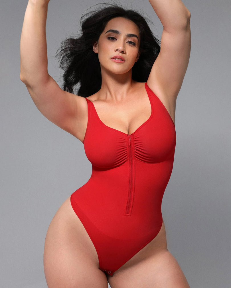 Bare Essentials™ Skin Flow™ Zipper Front Thong Bodysuit
