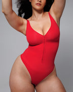 Bare Essentials™ Skin Flow™ Zipper Front Thong Bodysuit