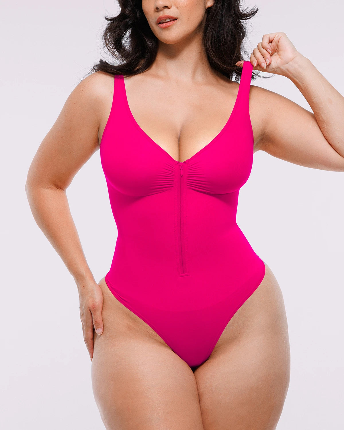 Seamless Zipper Front Thong Bodysuit
