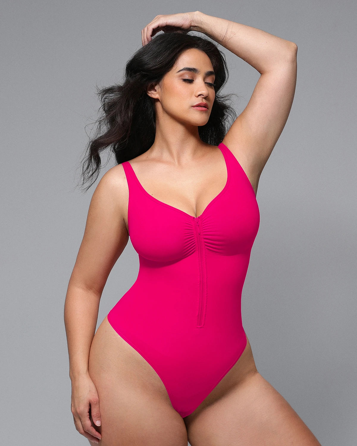 Seamless Zipper Front Thong Bodysuit