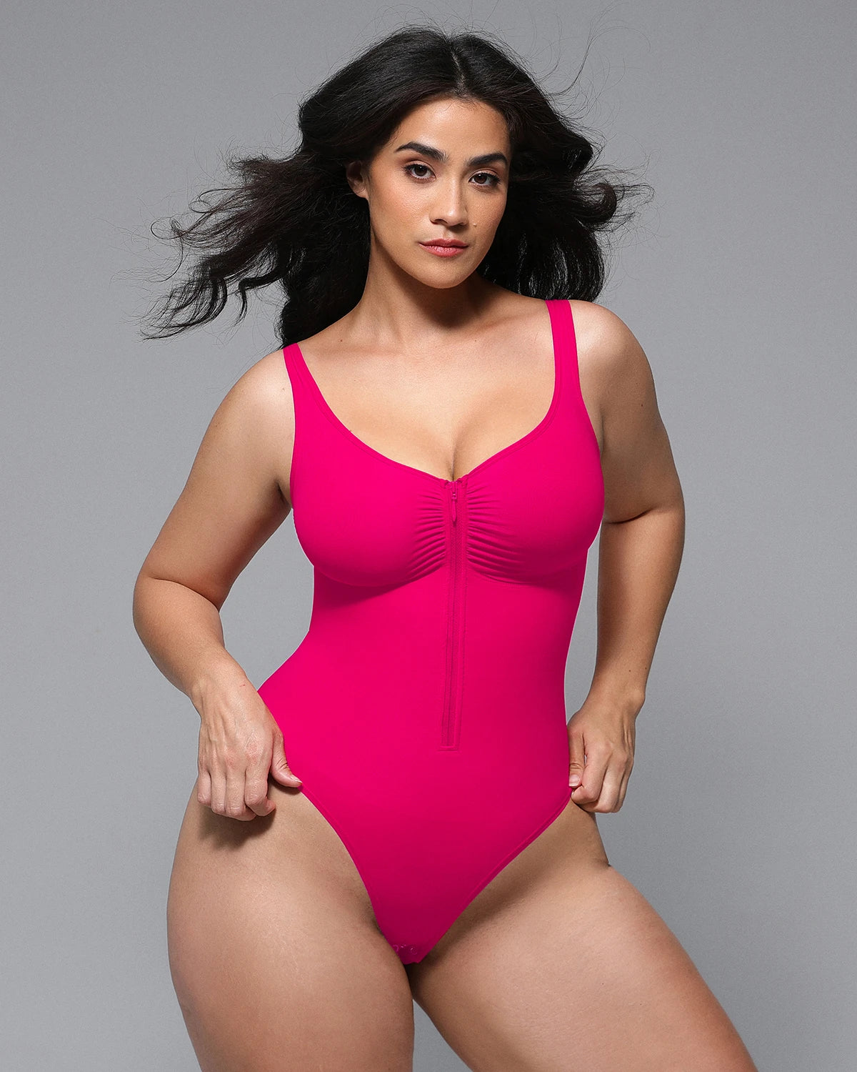 Seamless Zipper Front Thong Bodysuit