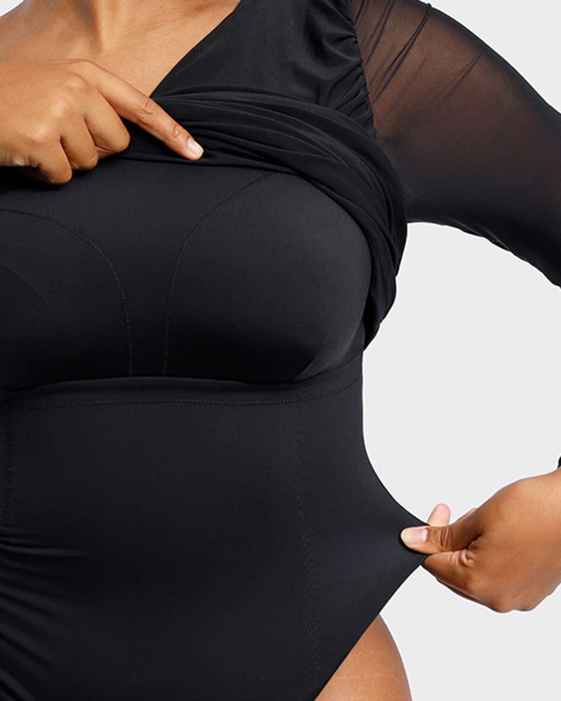 Women Plus Size Bodysuit, V Neck, 3/4 Sleeve – Under Control