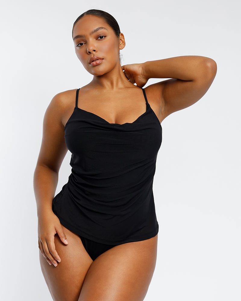 Built-In Shapewear 2-in-1 Mesh Draped Cami Top