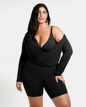 Built-In Shapewear 2-in-1 Overlapping V-Neck Top