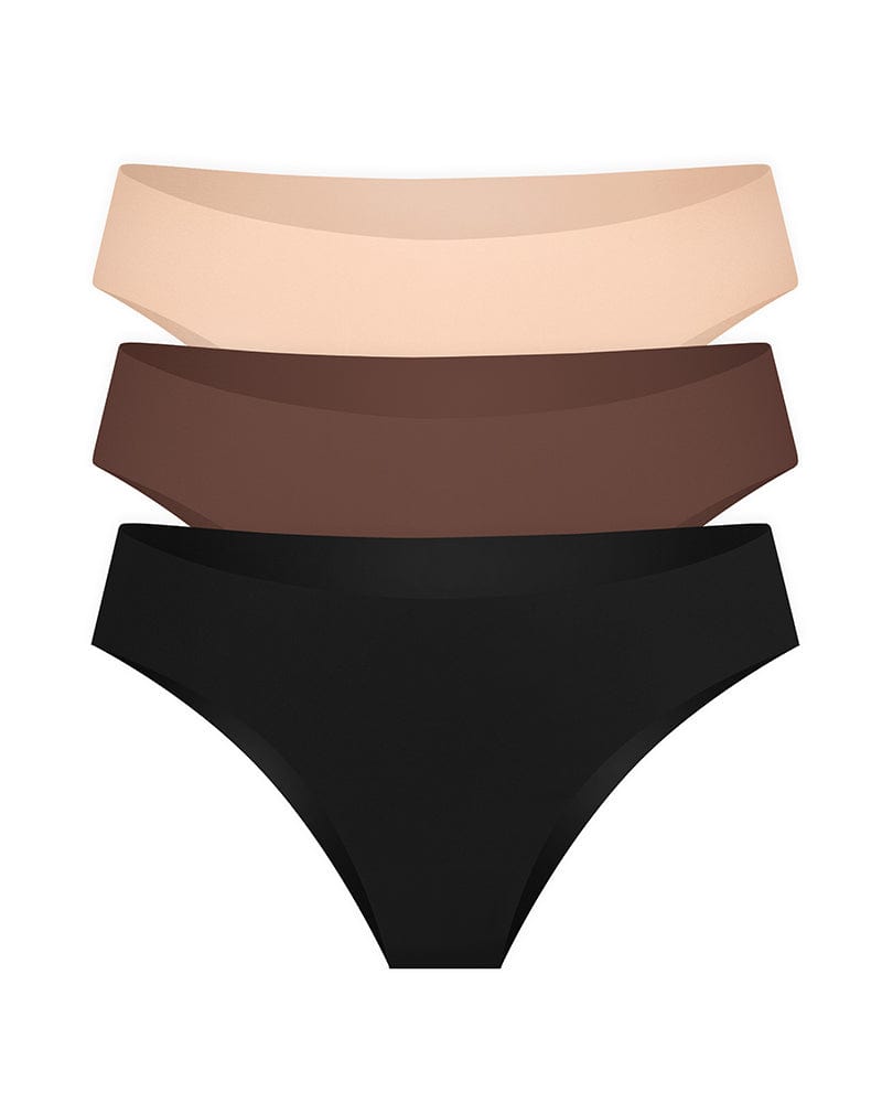 3-pack Invisible Thong Briefs - Beige/light beige/black - Ladies