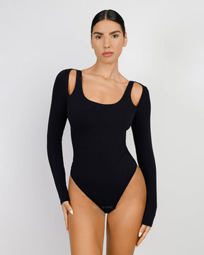 Cozy Ribbed Chic Cut-Out Bodysuit