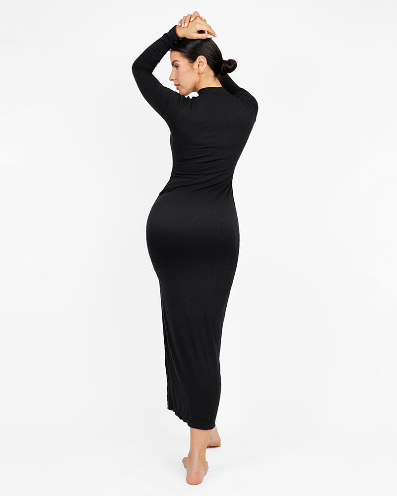 Cozy Ribbed High-Necked Maxi Shaping Dress
