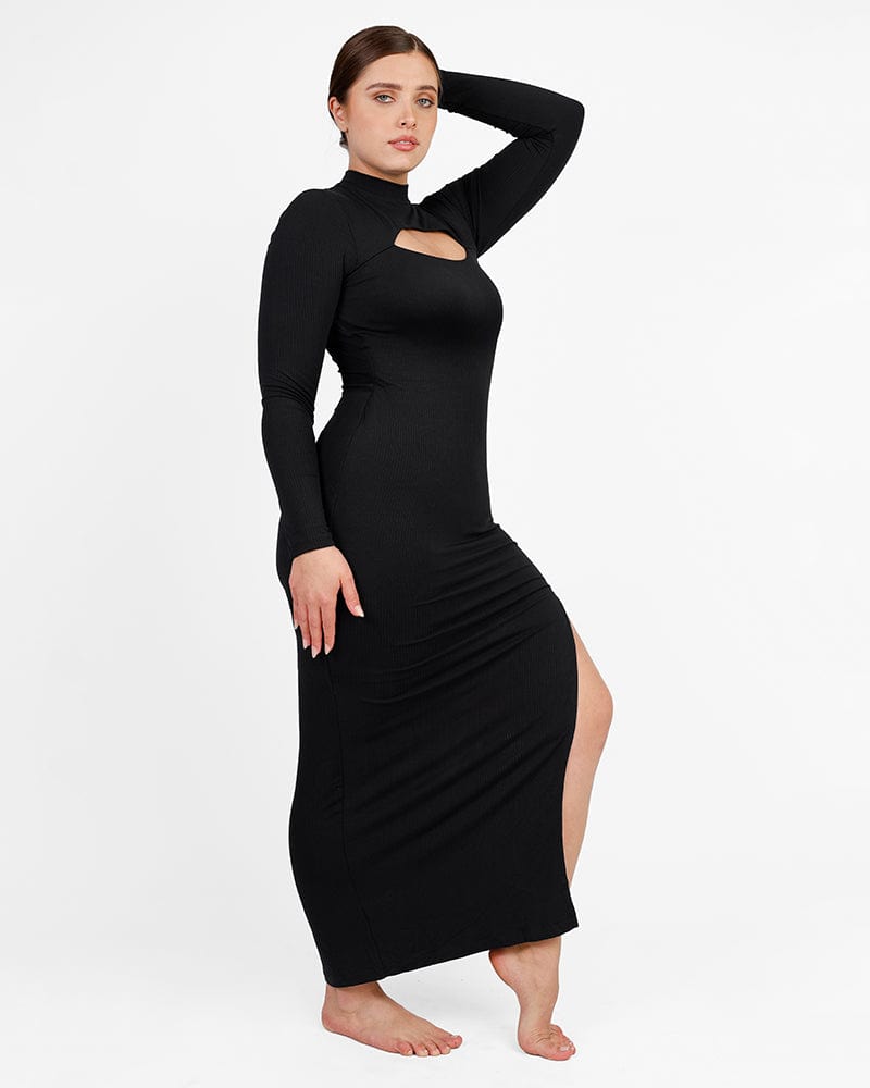 Cozy Ribbed High-Necked Maxi Shaping Dress