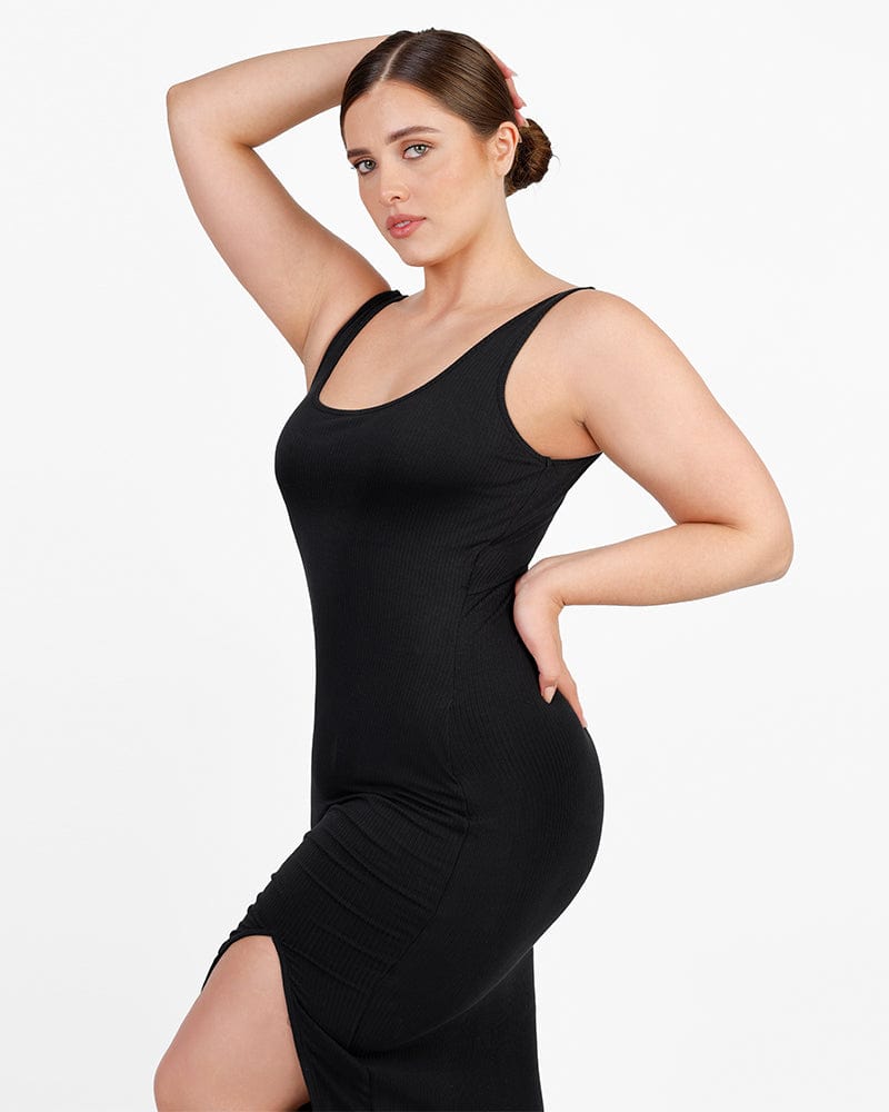 SHAPELLX Dress Built-In Bra Casual Plus Size Slip Backless Dress Tummy  Control Shaping Dresses for Women at  Women's Clothing store