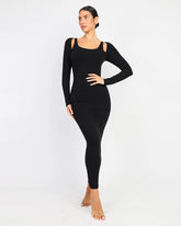 Cozy Ribbed Shoulder Cut-Out Shaping Dress