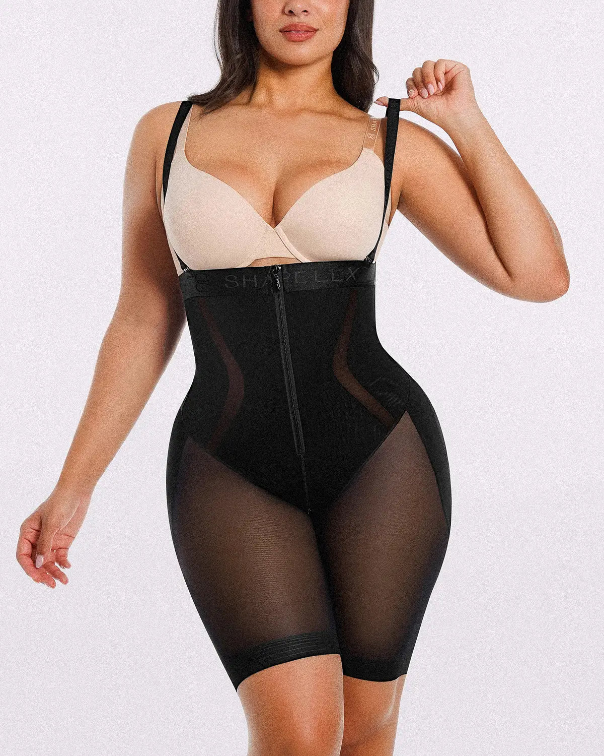 Model wearing black airy smoothing shorts with a sleek and comfortable fit