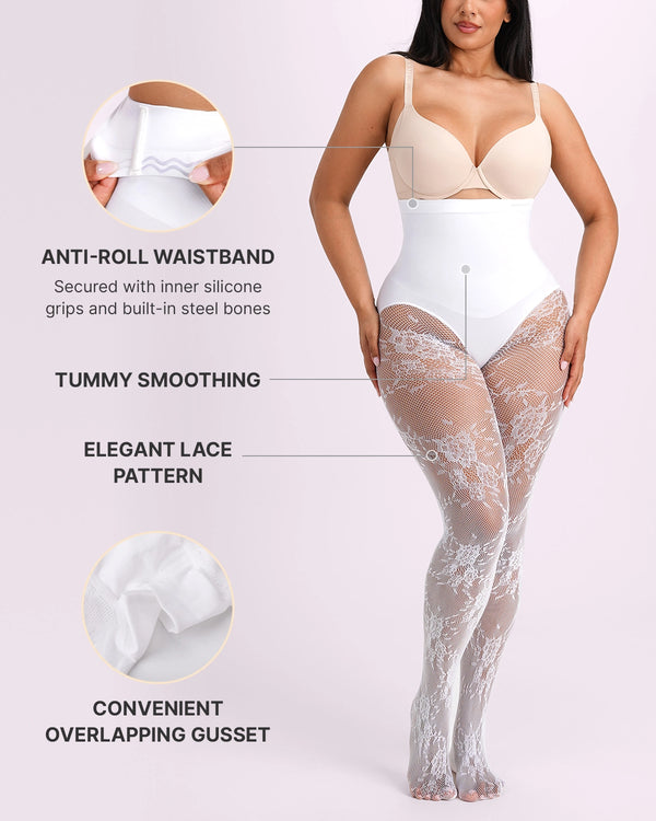 Defineline™ High-Waisted Floral Lace Shaping Tights