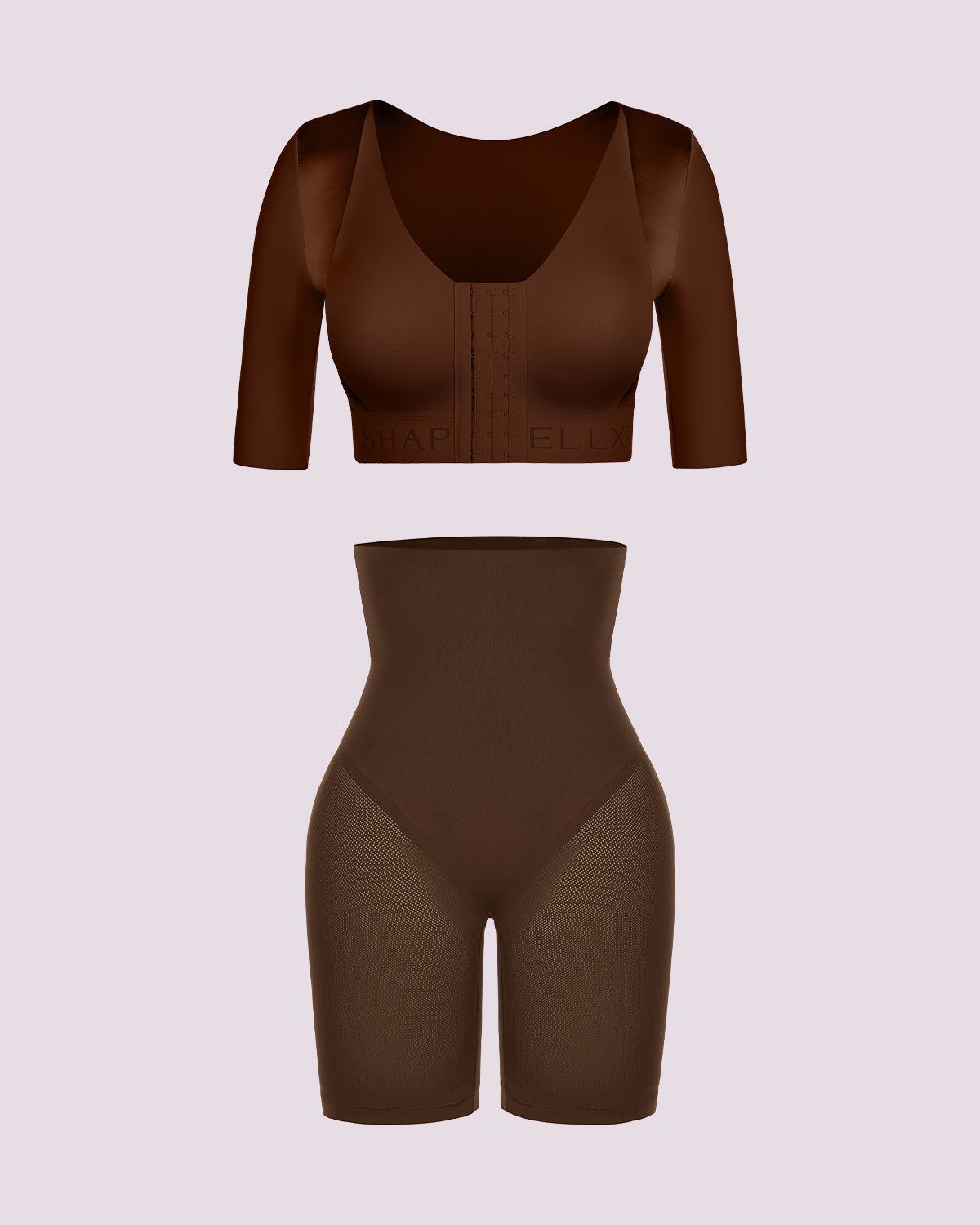 Elbow Sleeve Back Smoothing Top + Tummy Control Short Bundle