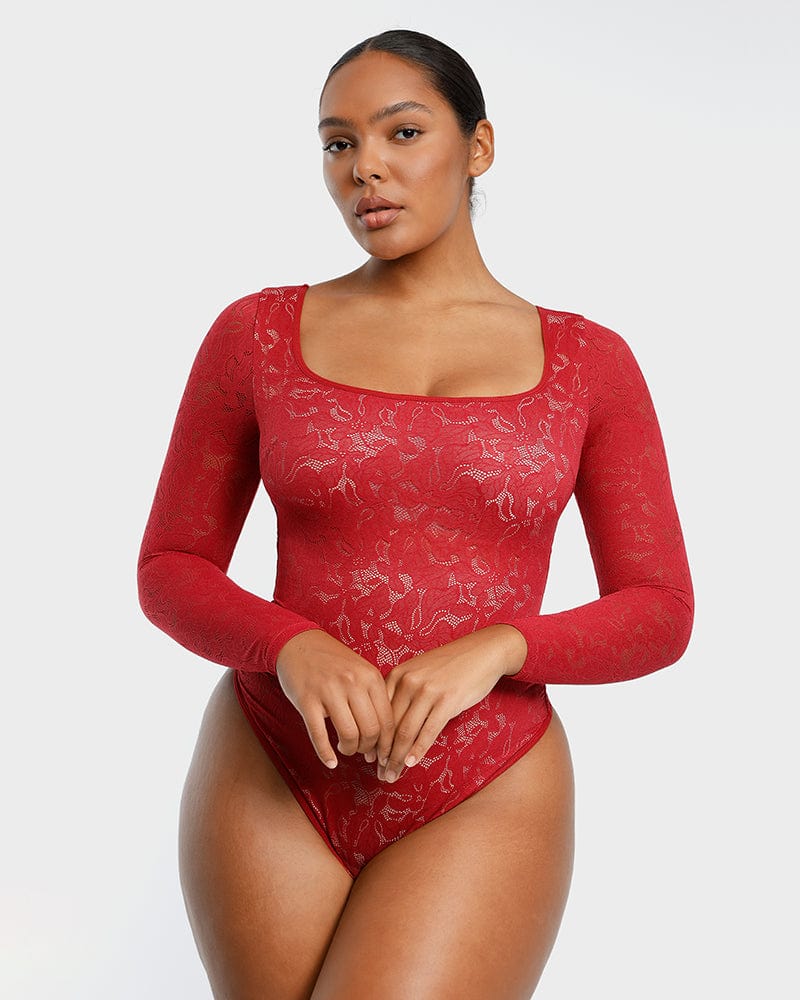Bodysuit long sleeve floral black and red size 4 small