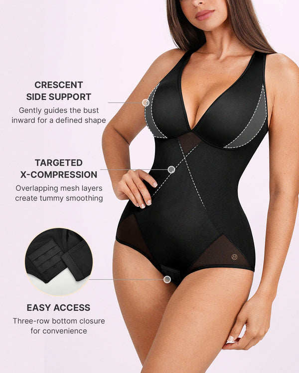 MeshSmooth™ V-Neck Sculpting Brief Bodysuit