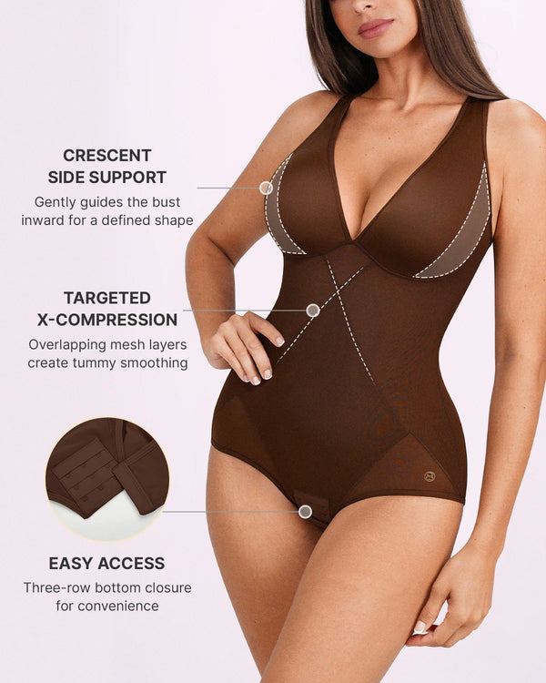 MeshSmooth™ V-Neck Sculpting Brief Bodysuit