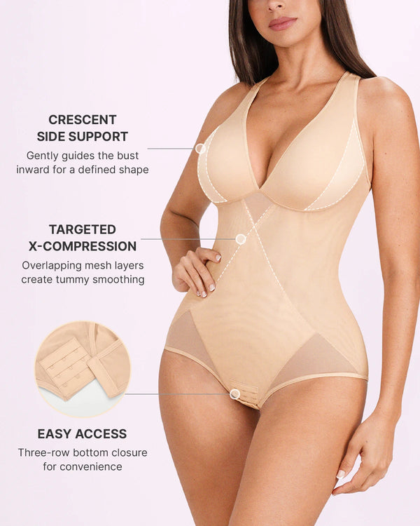 MeshSmooth™ V-Neck Sculpting Brief Bodysuit
