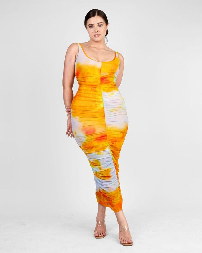 Shapellx Miami Sunset Mesh Pleated Bodycon Dress