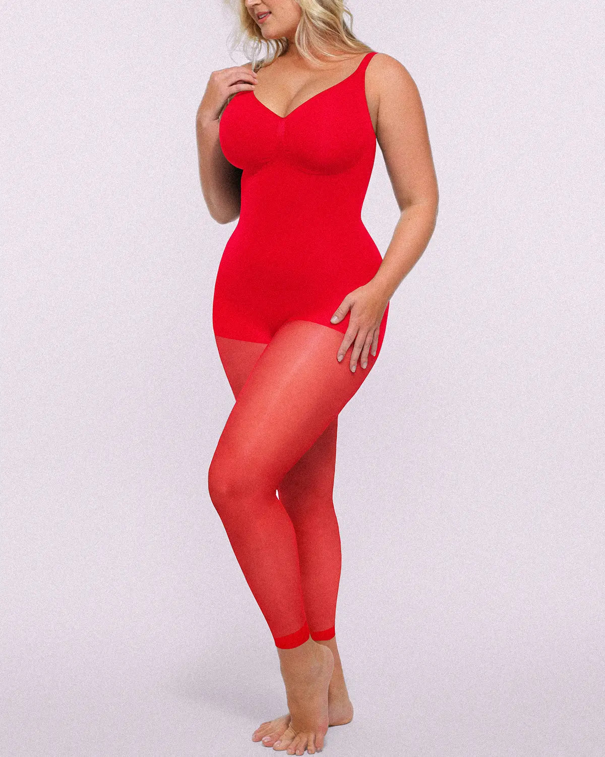 MistWeave full-coverage red bodysuit combining shaping support and seamless layering