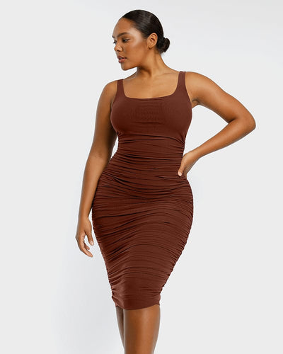 AURENE — Shaping Ruched Midi Dress | Premium Sculpt Series