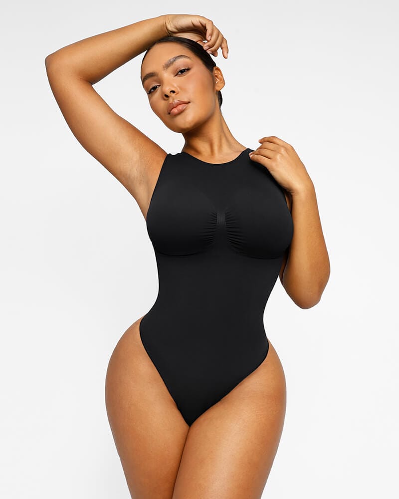 SHAPELLX Shapewear Bodysuit for Women Tummy Control Low Back Mid Thigh Butt  Lifting Tank Top Seamless Body Shaper, Black, XS/S : : Fashion