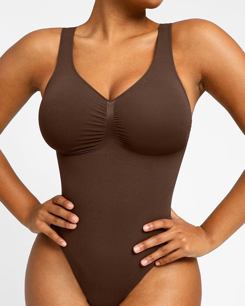 SHAPERX Second-Skin Feel Square Neck Cami Top Thong Bodysuit