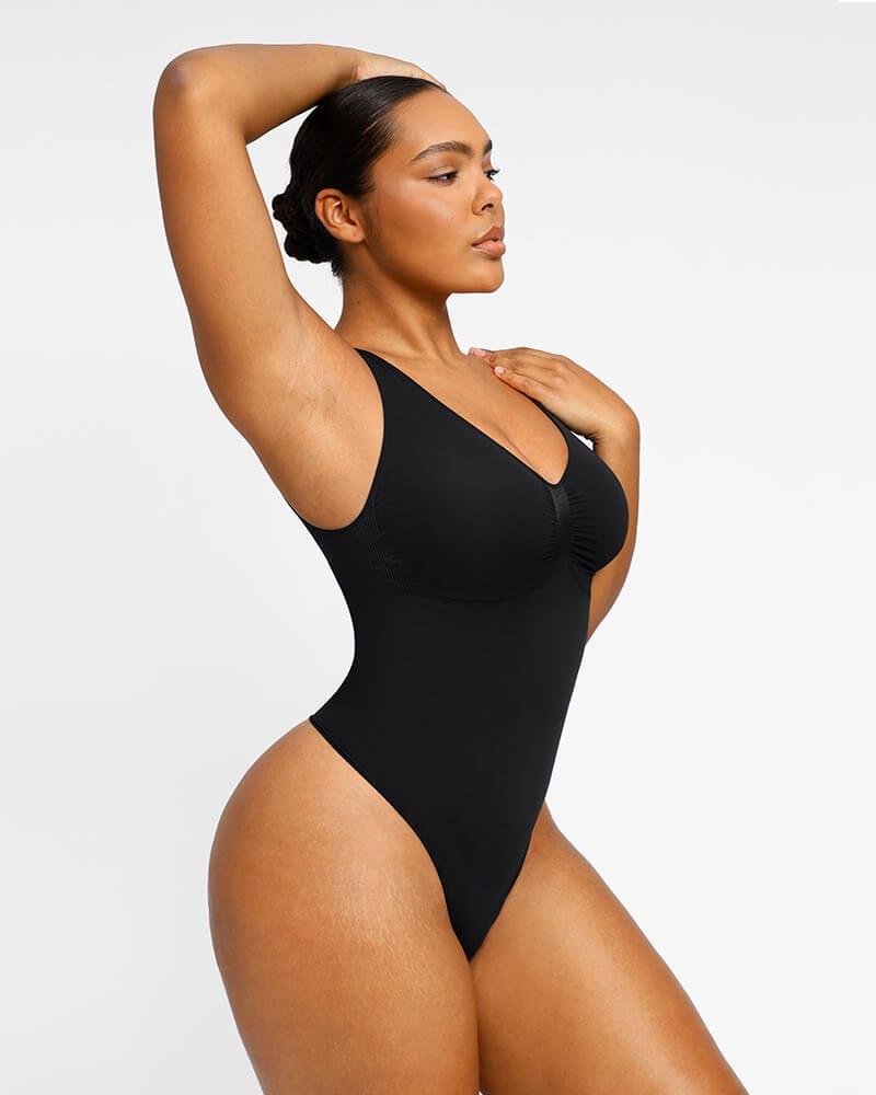 Express Bodycon Compression Deep V-Neck Bodysuit Black Women's XS
