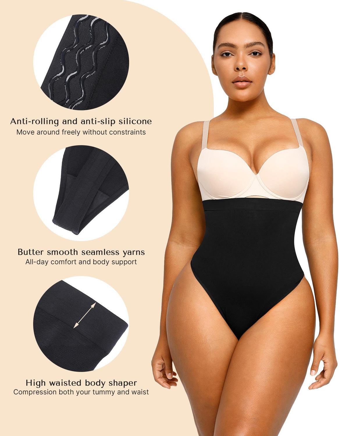 Shapellx PowerConceal™ Shapewear Thong Tummy Control Seamless High-Waisted Body Shaper