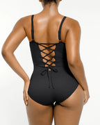 Smart Sculpt Ruched Lace-Up Back Shaping Swimsuit