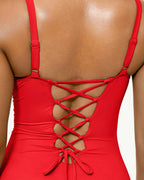 Smart Sculpt Ruched Lace-Up Back Shaping Swimsuit