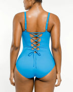 Smart Sculpt Ruched Lace-Up Back Shaping Swimsuit