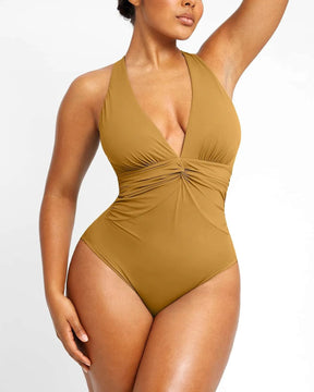 Smart Sculpt Ruched Twist-Front Shaping Swimsuit | SHAPELLX