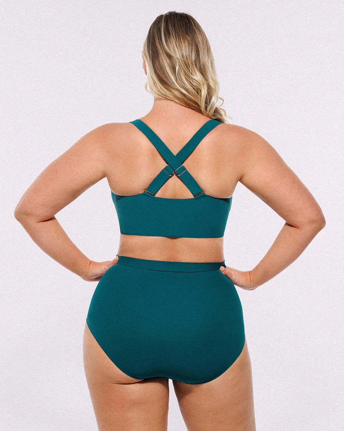 Back view of Smart Sculpt Ruched V-Neck Bikini Set showing adjustable wide straps and underband support