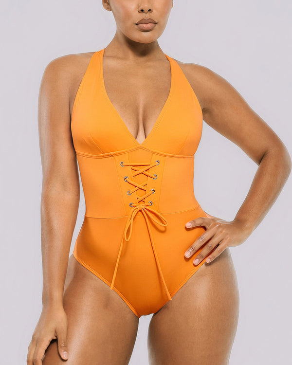 corset swim dress Lands' End Women's Square Neck Corset Seamed Swim Dress
