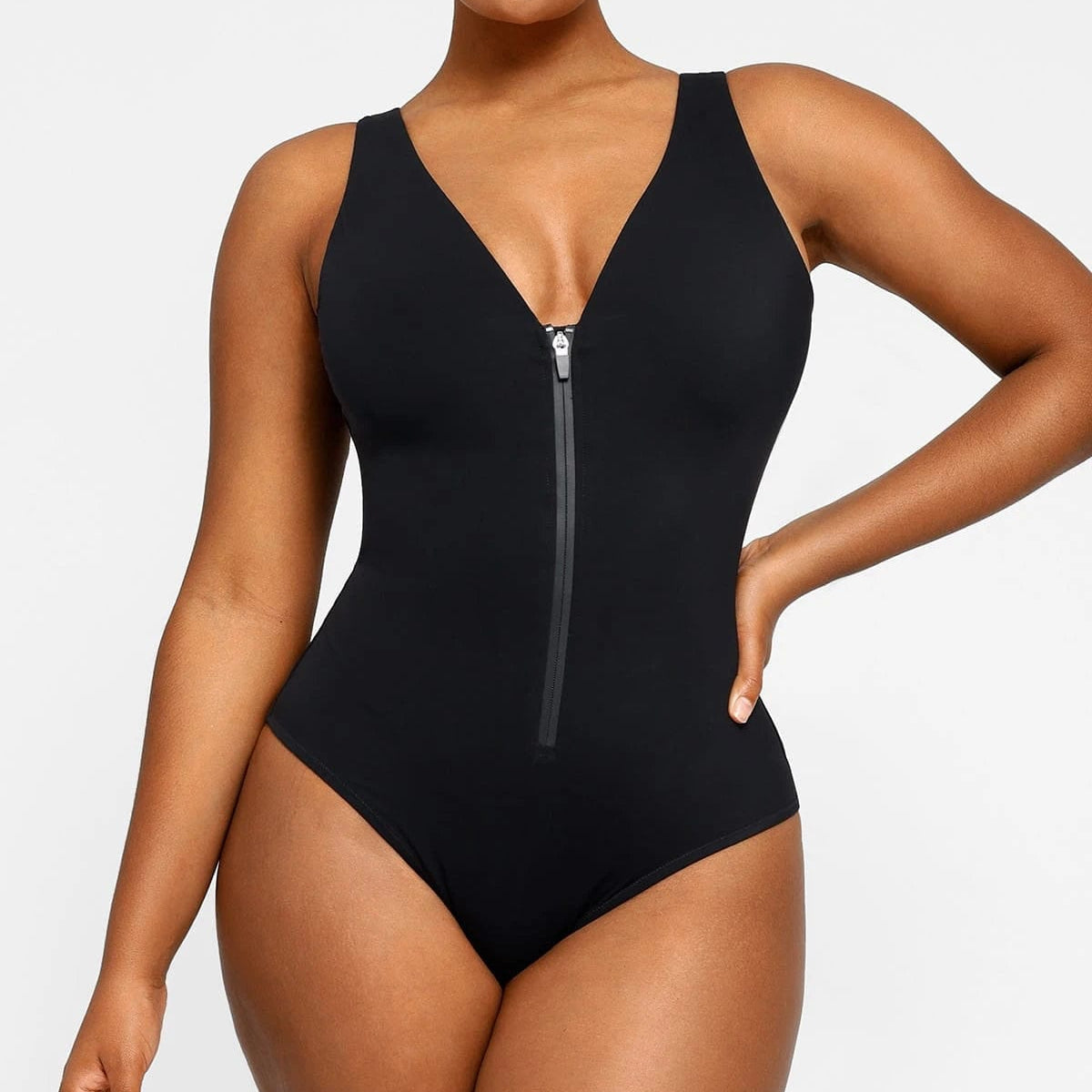 Smart Sculpt Plunge Zip Front Shaping Swimsuit