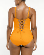 Smart Sculpt Ruched Lace-Up Back Shaping Swimsuit